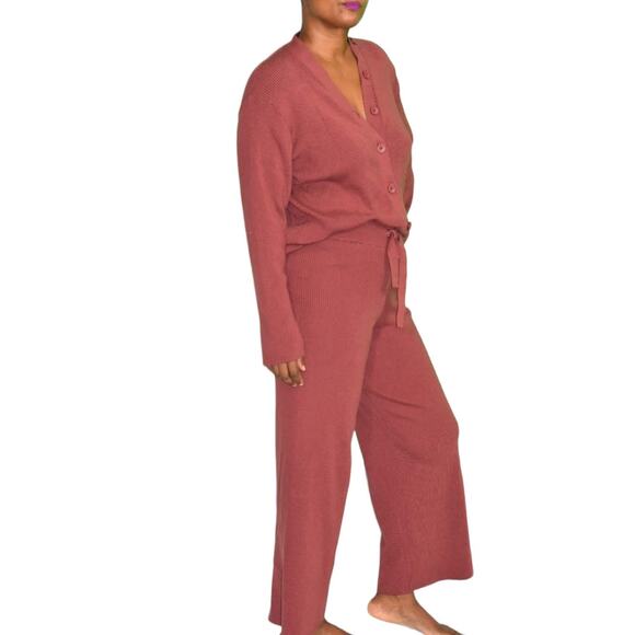 Mila Owen Jumpsuit Orange Ribbed Sweater Knit Straight Leg One Piece Stretch XS - Picture 3 of 15